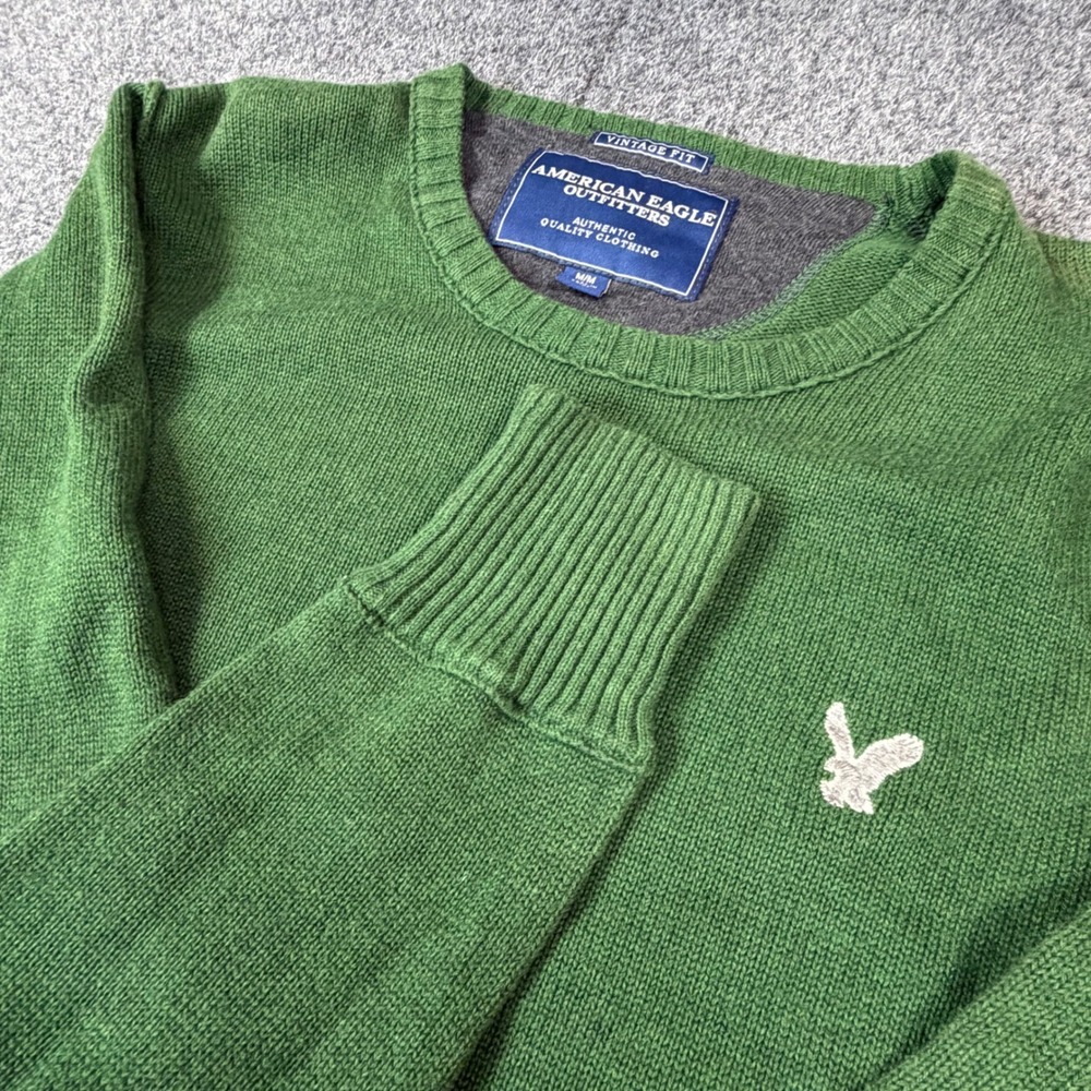 American Eagle Outfitters Mens Size M Medium Green Crewneck Sweater Vintage Fit